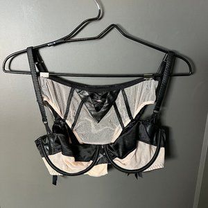 Victoria's Secret Sexy Sheer Bra/Panty Garter Set Black/Nude 36C/M